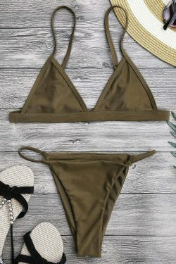 Coquette Aesthetic Spaghetti Strap Bikini Set with Plunging Neckline
