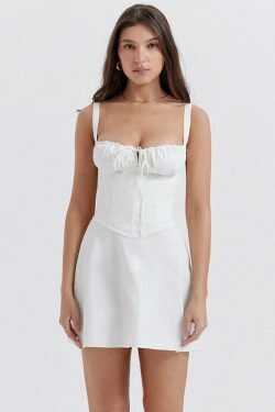 Coquette Aesthetic Spaghetti Strap Mini Dress - Y2K Fashion with Grunge Style and Pastel Goth Vibes