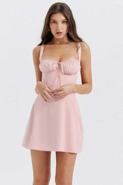Coquette Aesthetic Spaghetti Strap Mini Dress - Y2K Fashion with Grunge Style and Pastel Goth Vibes