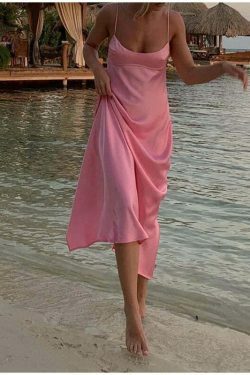 Coquette Aesthetic Split Slip Dress - Y2K Fashion with a Touch of Grunge and Pastel Goth