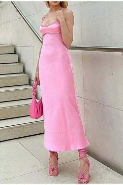 Coquette Aesthetic Split Slip Dress - Y2K Fashion with a Touch of Grunge and Pastel Goth