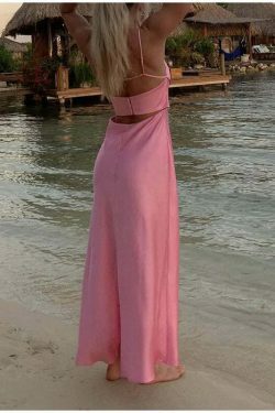 Coquette Aesthetic Split Slip Dress - Y2K Fashion with a Touch of Grunge and Pastel Goth