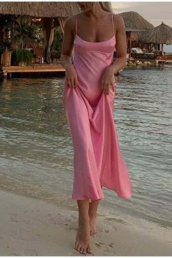 Coquette Aesthetic Split Slip Dress - Y2K Fashion with a Touch of Grunge and Pastel Goth