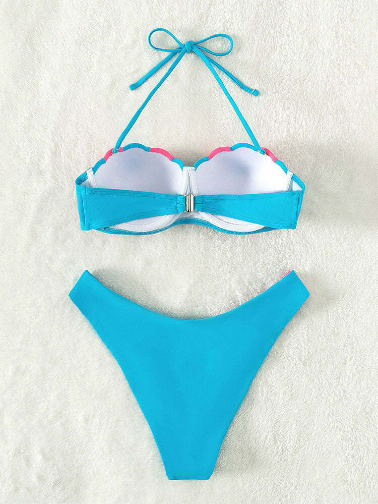 Coquette Aesthetic Split Swimsuit with Steel Support - Y2K Fashion for Women