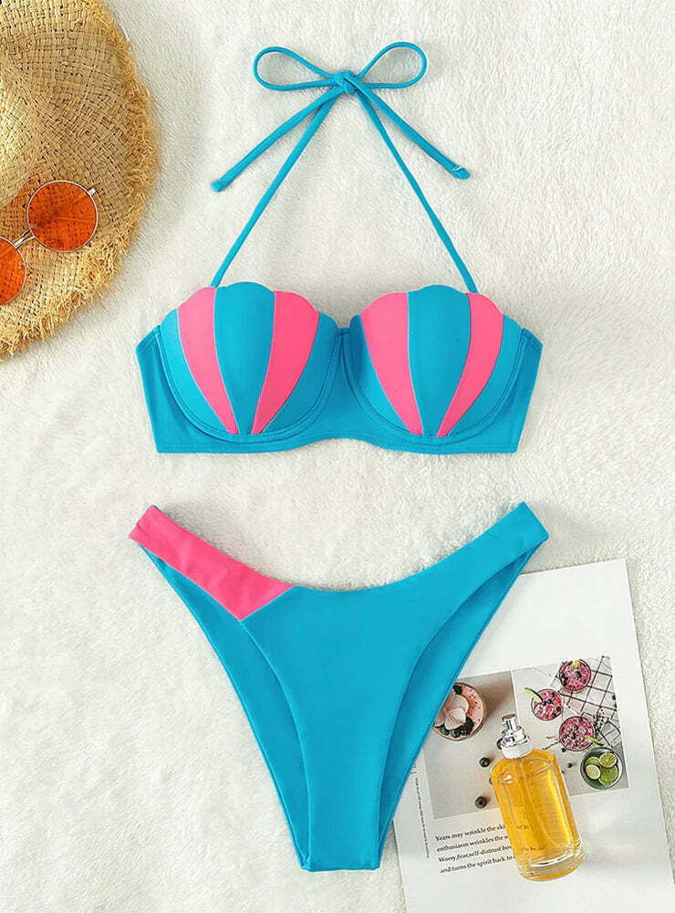 Coquette Aesthetic Split Swimsuit with Steel Support - Y2K Fashion for Women