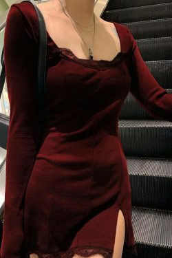 Coquette Aesthetic Square Neck Lace Patchwork Dress