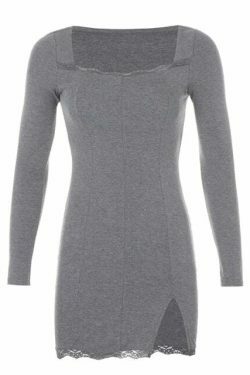 Coquette Aesthetic Square Neck Lace Patchwork Dress