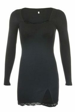 Coquette Aesthetic Square Neck Lace Patchwork Dress