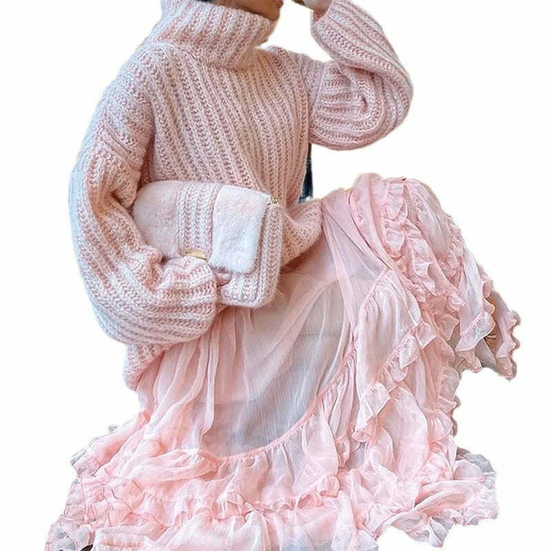 Coquette Aesthetic Stand-Up Collar Sweater Dress - Y2K Fashion, Grunge Style, Cute Tops, Pastel Goth Coquette Aesthetic Stand-Up Collar Sweater Dress - Y2K Fashion, Grunge Style, Cute Tops, Pastel Goth