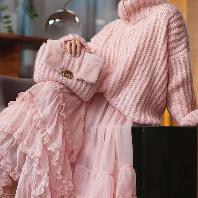 Coquette Aesthetic Stand-Up Collar Sweater Dress - Y2K Fashion, Grunge Style, Cute Tops, Pastel Goth Coquette Aesthetic Stand-Up Collar Sweater Dress - Y2K Fashion, Grunge Style, Cute Tops, Pastel Goth