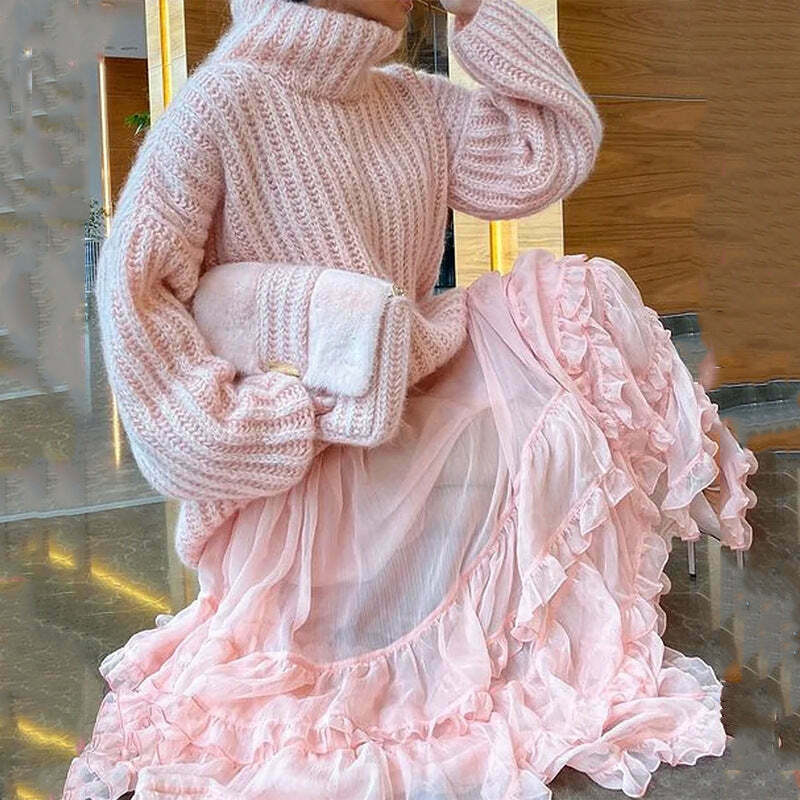 Coquette Aesthetic Stand-Up Collar Sweater Dress - Y2K Fashion, Grunge Style, Cute Tops, Pastel Goth Coquette Aesthetic Stand-Up Collar Sweater Dress - Y2K Fashion, Grunge Style, Cute Tops, Pastel Goth