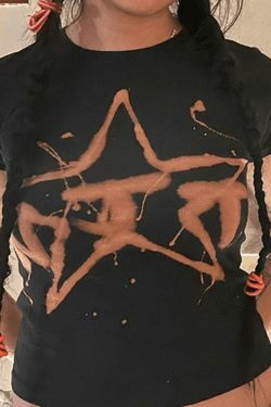 Coquette Aesthetic Star Print Baby Tee - Y2K Fashion Women's Clothing