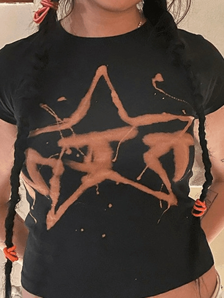 Coquette Aesthetic Star Print Baby Tee - Y2K Fashion Women's Clothing Coquette Aesthetic Star Print Baby Tee - Y2K Fashion Women's Clothing