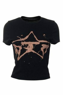Coquette Aesthetic Star Print Baby Tee - Y2K Fashion Women's Clothing