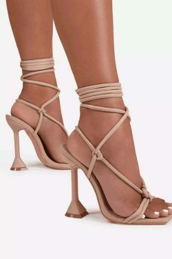 Coquette Aesthetic Stiletto Wineglass Cross Strap Square Head Sandals