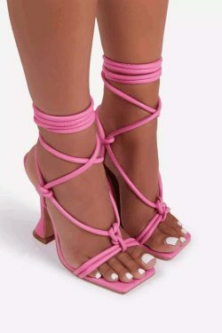 Coquette Aesthetic Stiletto Wineglass Cross Strap Square Head Sandals