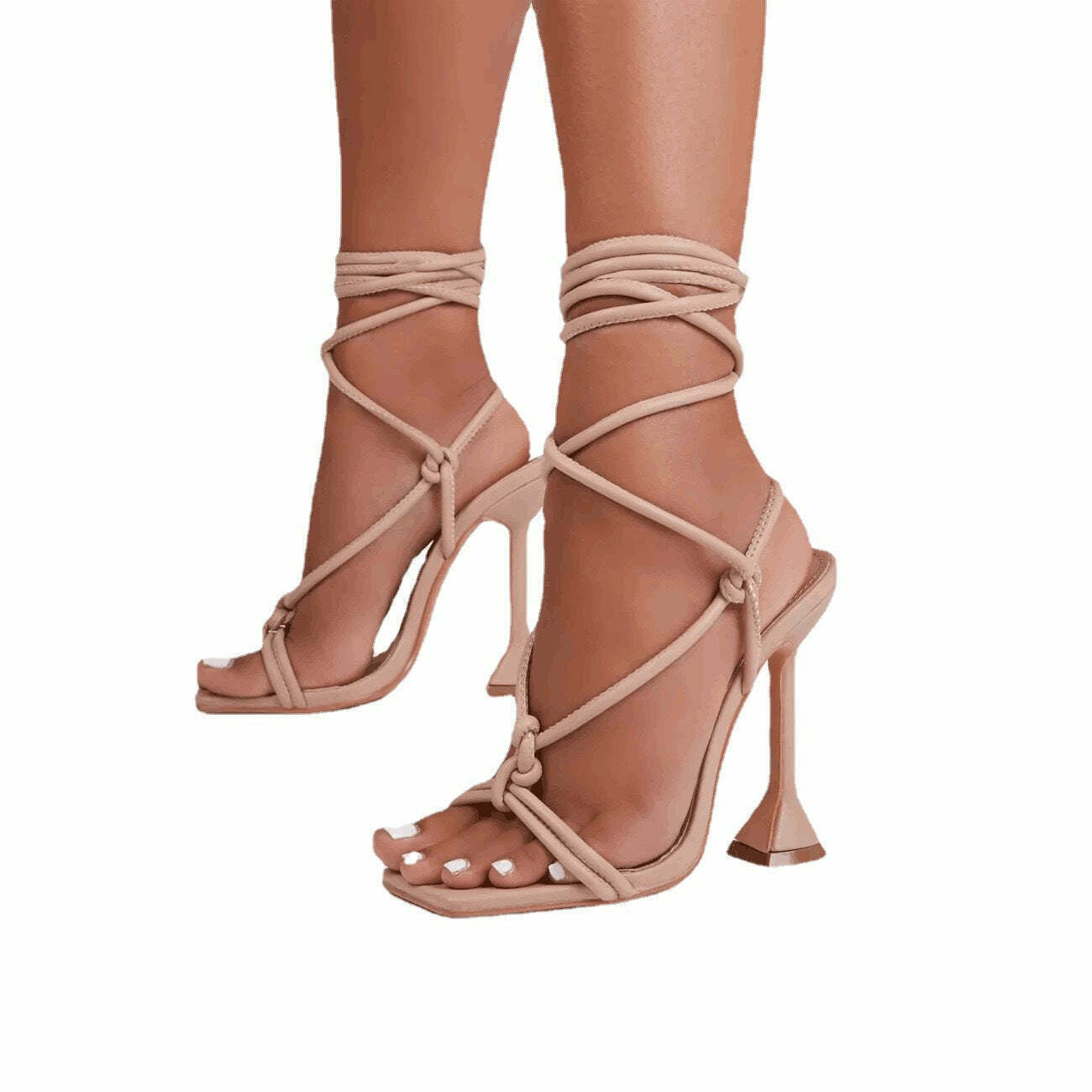 Coquette Aesthetic Stiletto Wineglass Cross Strap Square Head Sandals Coquette Aesthetic Stiletto Wineglass Cross Strap Square Head Sandals