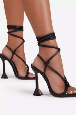 Coquette Aesthetic Stiletto Wineglass Cross Strap Square Head Sandals