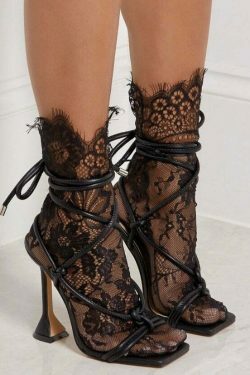 Coquette Aesthetic Stiletto Wineglass Cross Strap Square Head Sandals