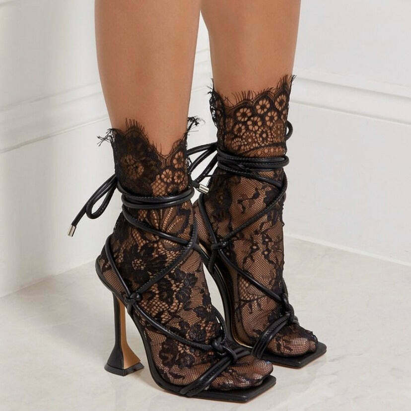 Coquette Aesthetic Stiletto Wineglass Cross Strap Square Head Sandals Coquette Aesthetic Stiletto Wineglass Cross Strap Square Head Sandals
