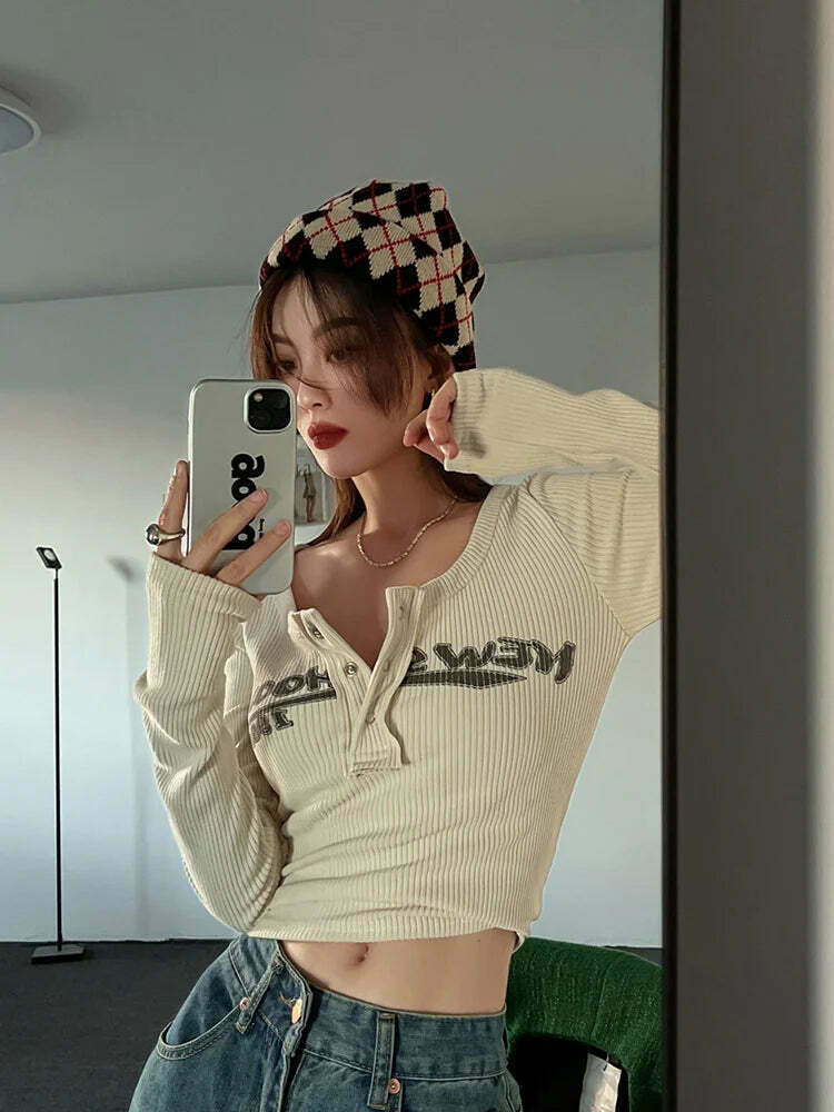 Coquette Aesthetic Street Art Symphony Long Sleeves Top - Y2K Fashion Grunge Style