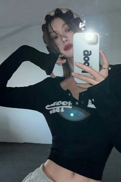 Coquette Aesthetic Street Art Symphony Long Sleeves Top - Y2K Fashion Grunge Style