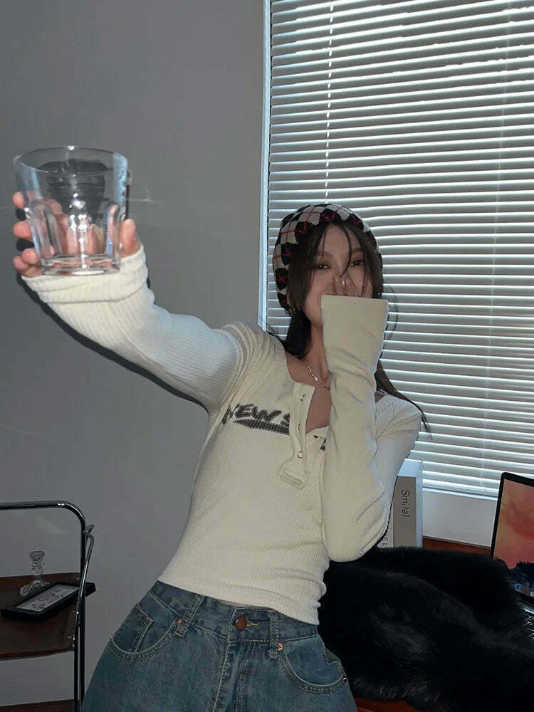 Coquette Aesthetic Street Art Symphony Long Sleeves Top - Y2K Fashion Grunge Style