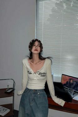 Coquette Aesthetic Street Art Symphony Long Sleeves Top - Y2K Fashion Grunge Style