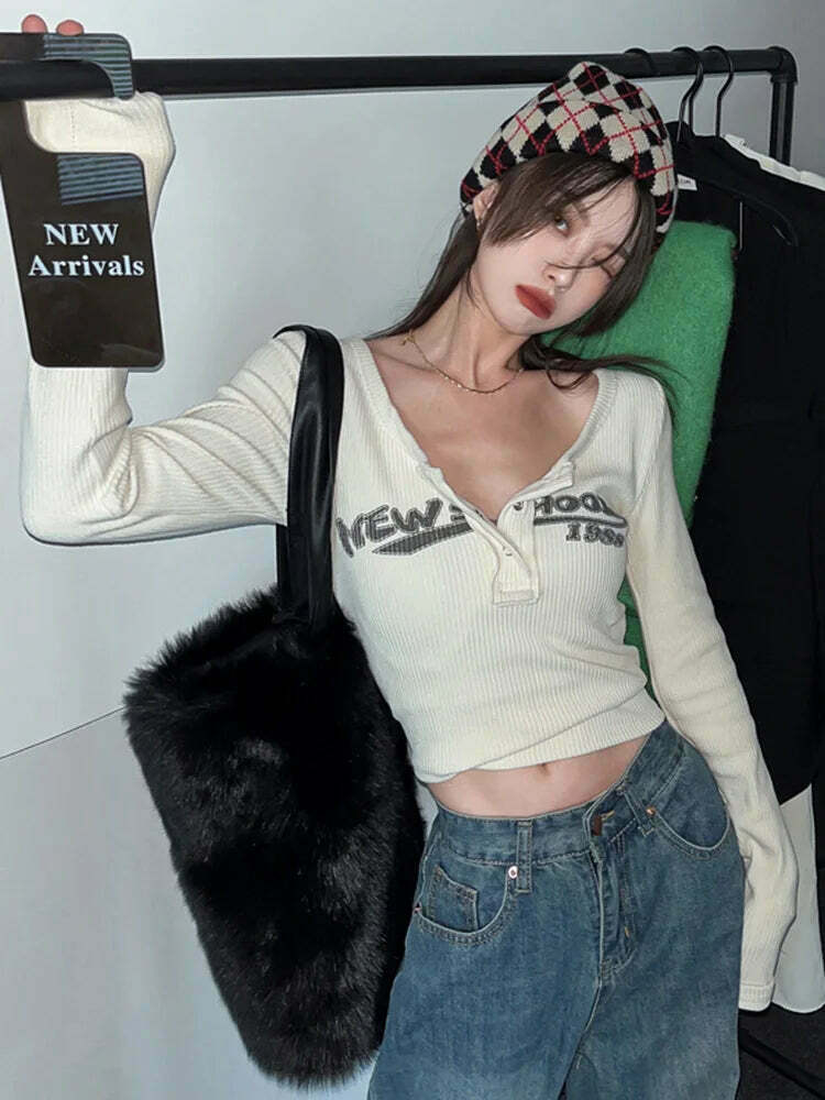 Coquette Aesthetic Street Art Symphony Long Sleeves Top - Y2K Fashion Grunge Style