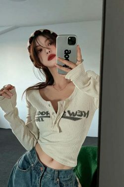 Coquette Aesthetic Street Art Symphony Long Sleeves Top - Y2K Fashion Grunge Style