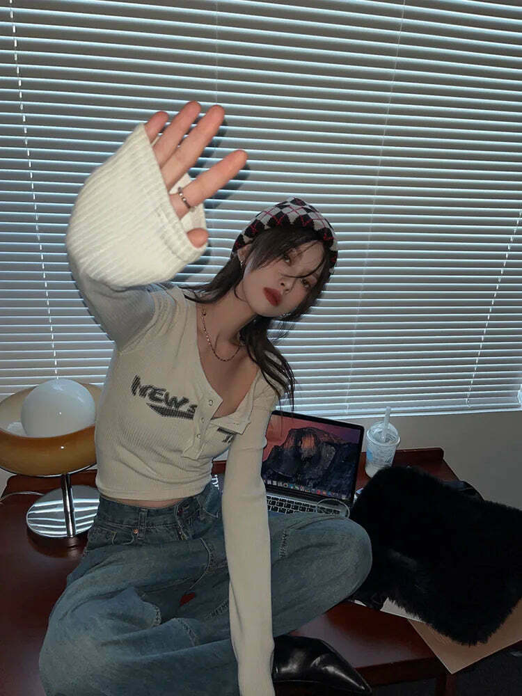 Coquette Aesthetic Street Art Symphony Long Sleeves Top - Y2K Fashion Grunge Style