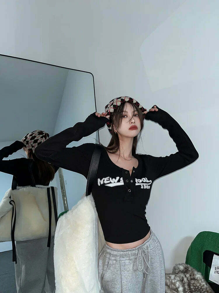 Coquette Aesthetic Street Art Symphony Long Sleeves Top - Y2K Fashion Grunge Style