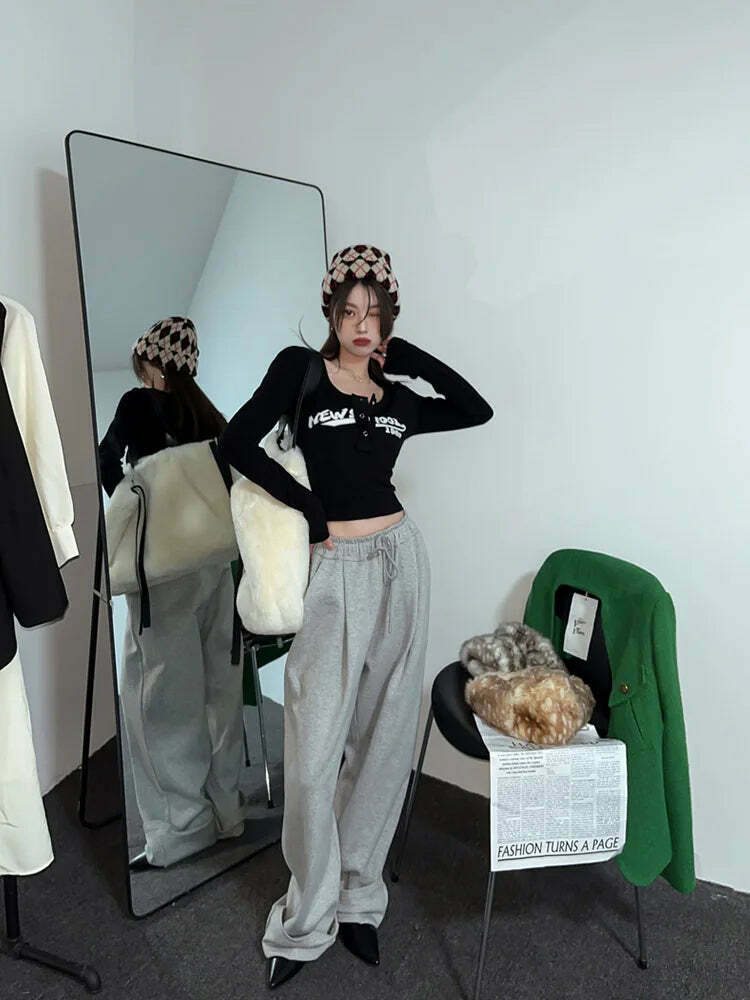 Coquette Aesthetic Street Art Symphony Long Sleeves Top - Y2K Fashion Grunge Style