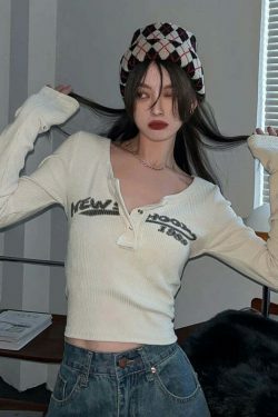 Coquette Aesthetic Street Art Symphony Long Sleeves Top - Y2K Fashion Grunge Style