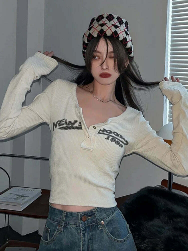 Coquette Aesthetic Street Art Symphony Long Sleeves Top - Y2K Fashion Grunge Style