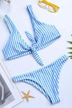 Coquette Aesthetic Stripe Halter String Bowknot Bikini - Y2K Fashion Two Piece Swimsuit