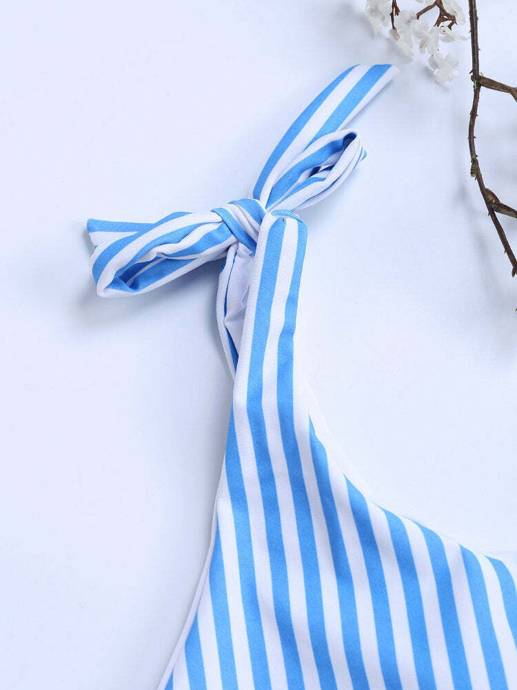 Coquette Aesthetic Stripe Halter String Bowknot Bikini - Y2K Fashion Two Piece Swimsuit
