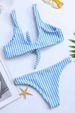 Coquette Aesthetic Stripe Halter String Bowknot Bikini - Y2K Fashion Two Piece Swimsuit