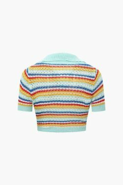 Coquette Aesthetic Stripe Knit Crop Top & Slit Mini Skirt Set