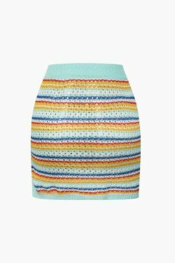 Coquette Aesthetic Stripe Knit Crop Top & Slit Mini Skirt Set