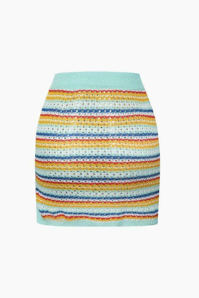 Coquette Aesthetic Stripe Knit Crop Top & Slit Mini Skirt Set
