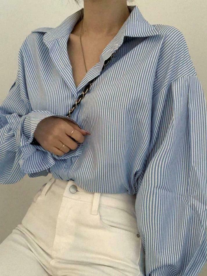 Coquette Aesthetic Stripe Lantern Sleeve Long Sleeve Blouse Coquette Aesthetic Stripe Lantern Sleeve Long Sleeve Blouse