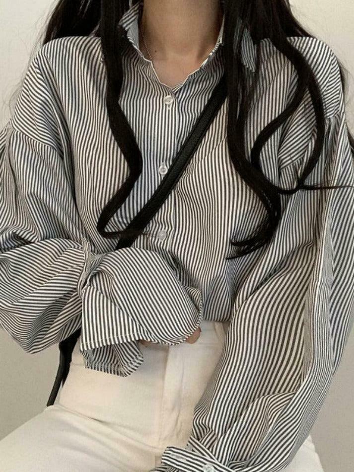 Coquette Aesthetic Stripe Lantern Sleeve Long Sleeve Blouse Coquette Aesthetic Stripe Lantern Sleeve Long Sleeve Blouse