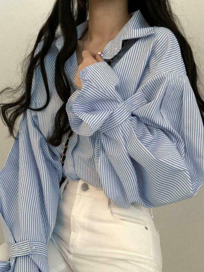 Coquette Aesthetic Stripe Lantern Sleeve Long Sleeve Blouse Coquette Aesthetic Stripe Lantern Sleeve Long Sleeve Blouse