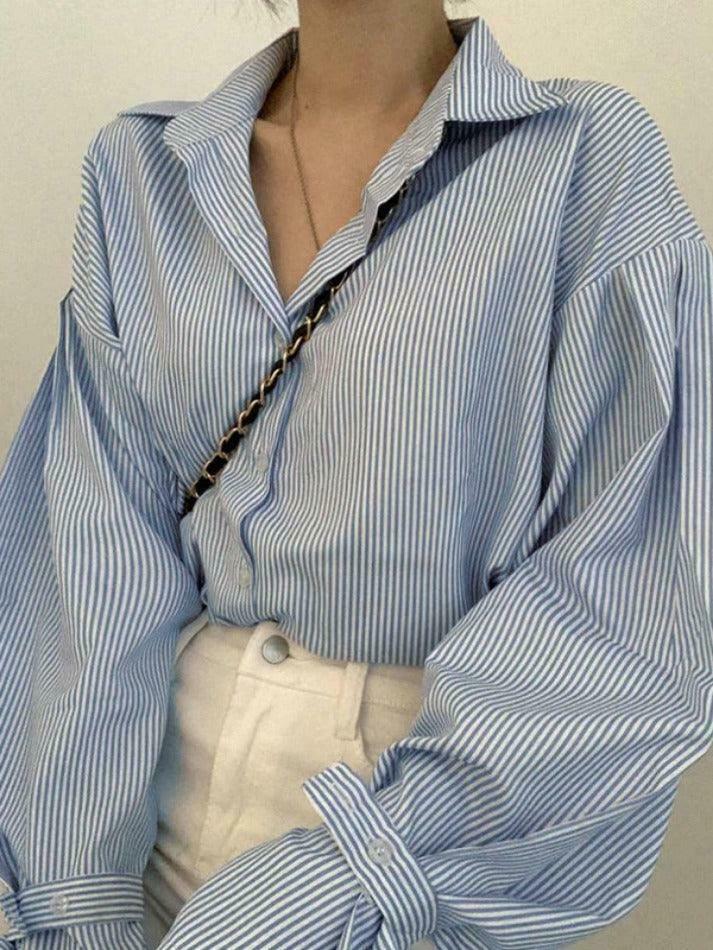 Coquette Aesthetic Stripe Lantern Sleeve Long Sleeve Blouse Coquette Aesthetic Stripe Lantern Sleeve Long Sleeve Blouse