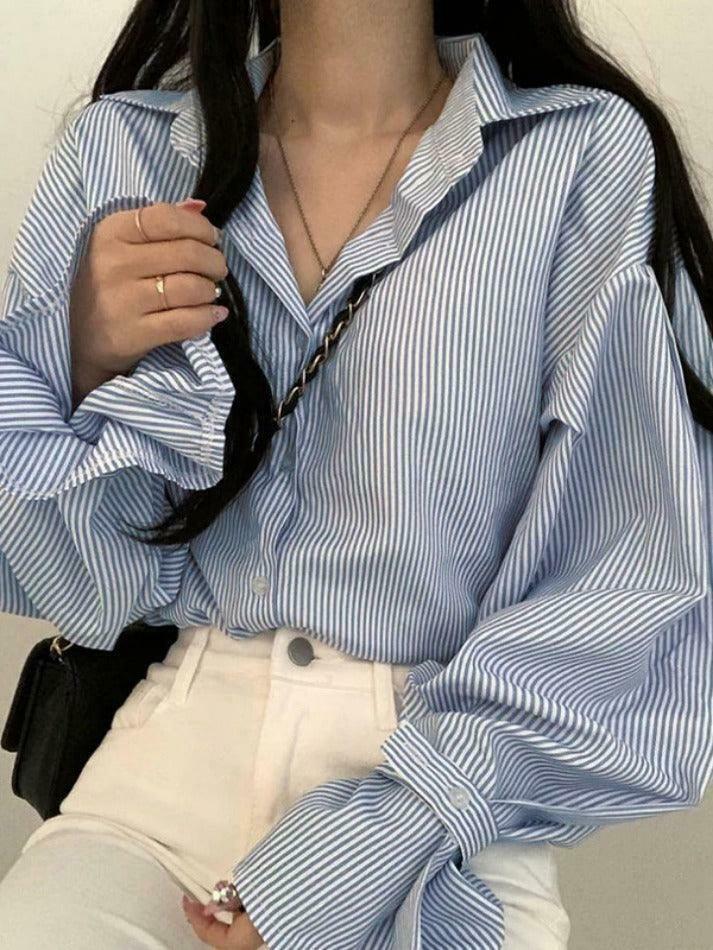 Coquette Aesthetic Stripe Lantern Sleeve Long Sleeve Blouse Coquette Aesthetic Stripe Lantern Sleeve Long Sleeve Blouse