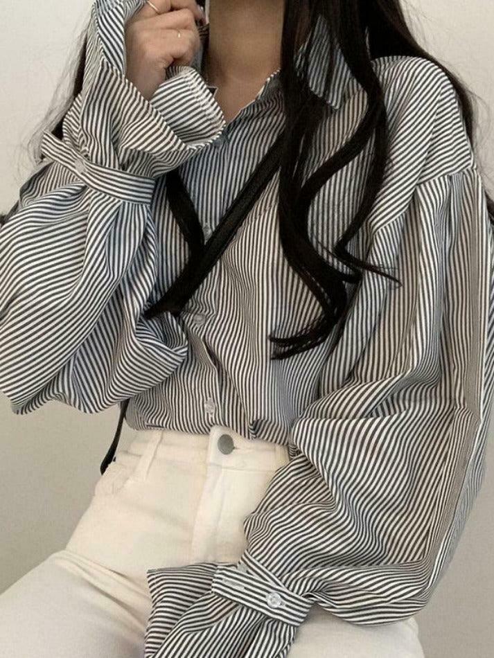 Coquette Aesthetic Stripe Lantern Sleeve Long Sleeve Blouse Coquette Aesthetic Stripe Lantern Sleeve Long Sleeve Blouse