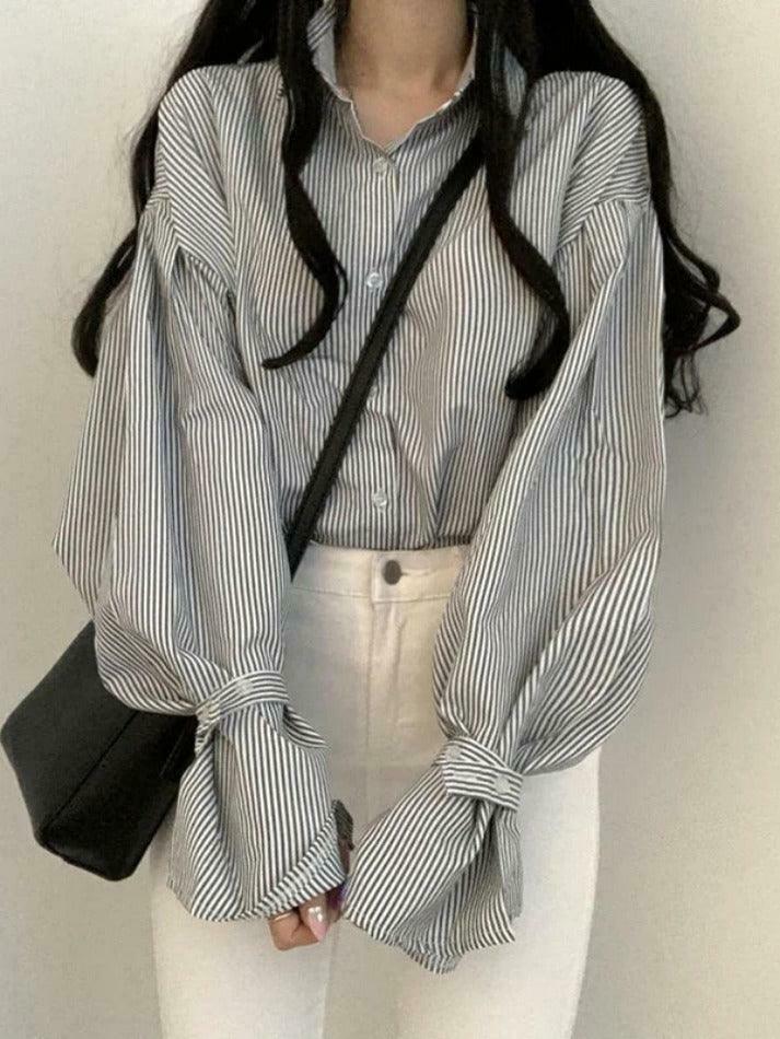 Coquette Aesthetic Stripe Lantern Sleeve Long Sleeve Blouse Coquette Aesthetic Stripe Lantern Sleeve Long Sleeve Blouse