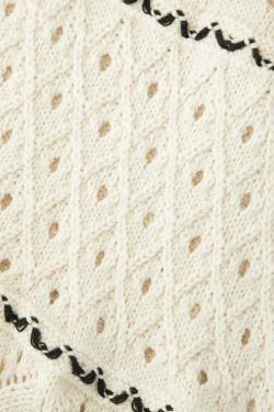 Coquette Aesthetic Stripe Openwork Knit Midi Dress