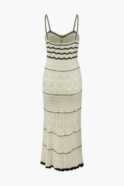 Coquette Aesthetic Stripe Openwork Knit Midi Dress